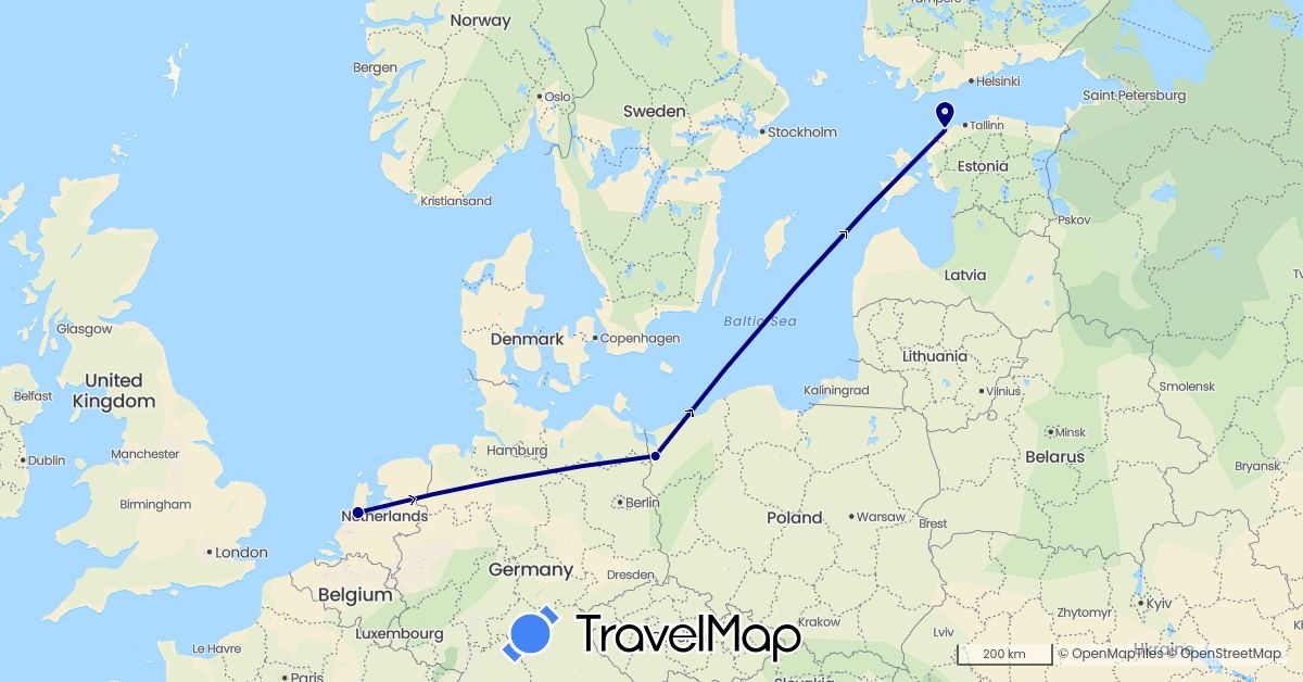 TravelMap itinerary: driving in Estonia, Netherlands, Poland (Europe)